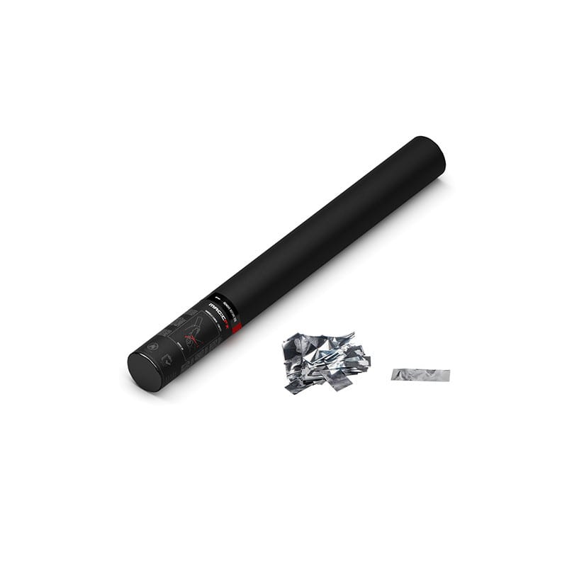 Handheld metallic confetti cannon, 50 cm, silver