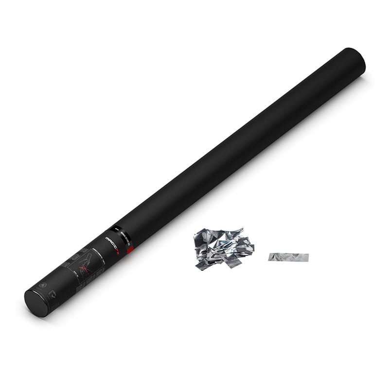 Handheld metallic confetti cannon, 80 cm, silver