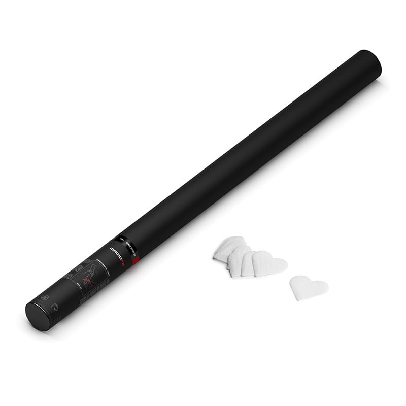 Handheld paper confetti cannon, 80 cm, white hearts