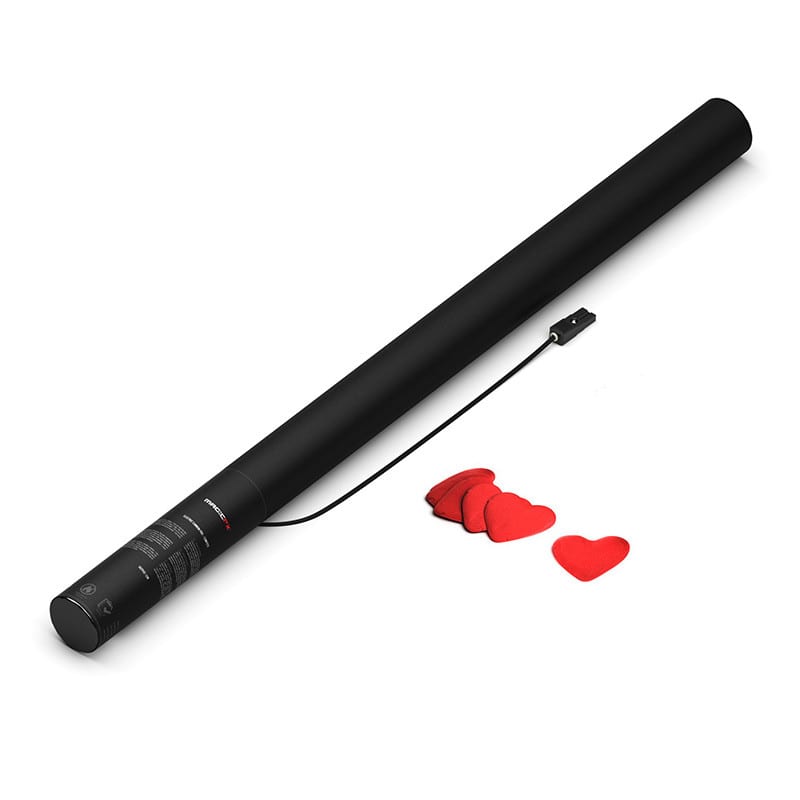 Electric paper confetti cannon, 80 cm, red hearts