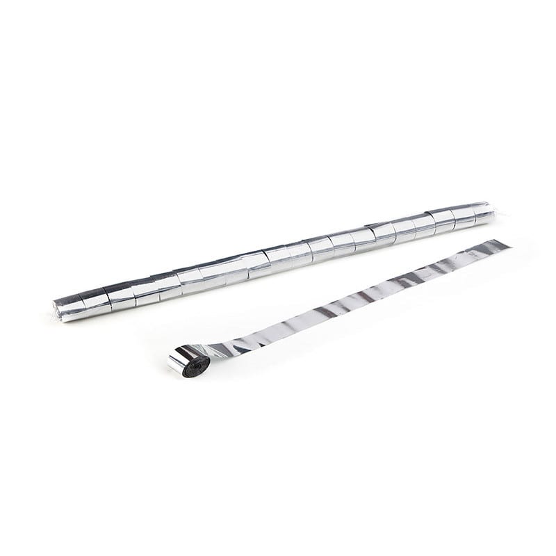 Metallic streamers 10 m x 2.5 cm, silver