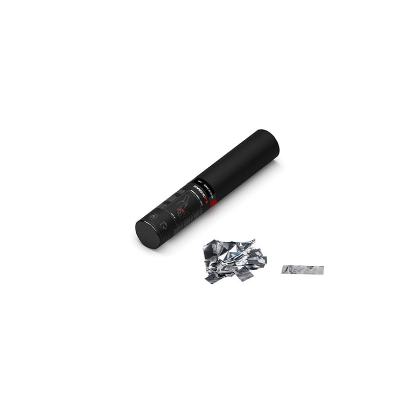 Handheld metallic confetti cannon, 28 cm, silver