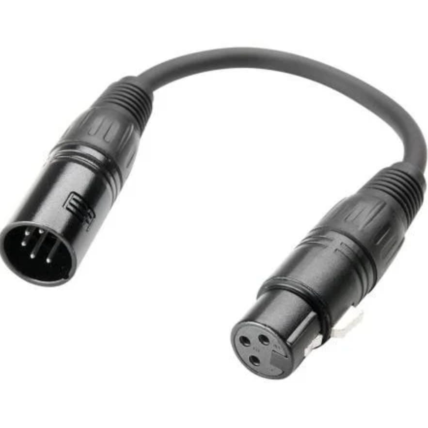 3-pin female DMX to 5-pin male DMX converter